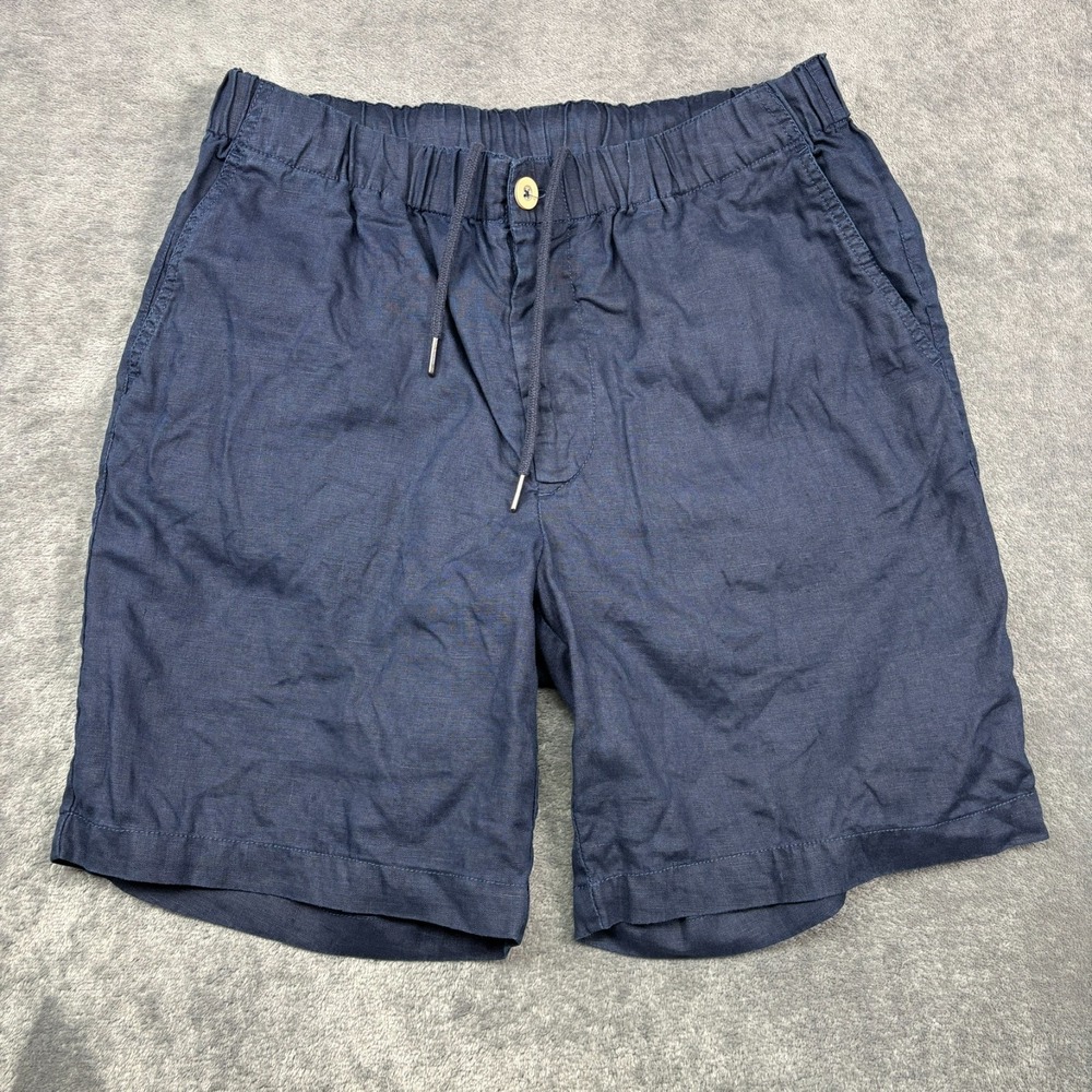 Quince Shorts Mens M Navy Blue 100% Linen 7" Summer Pockets Casual Beach